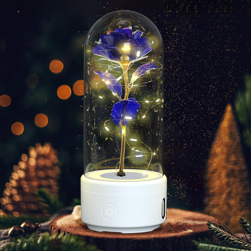 Creative 2 In 1 Rose Flowers LED Light And Bluetooth-compatible Speaker Valentine's Day Gift Rose Luminous Night Light Ornament In Glass Cover.