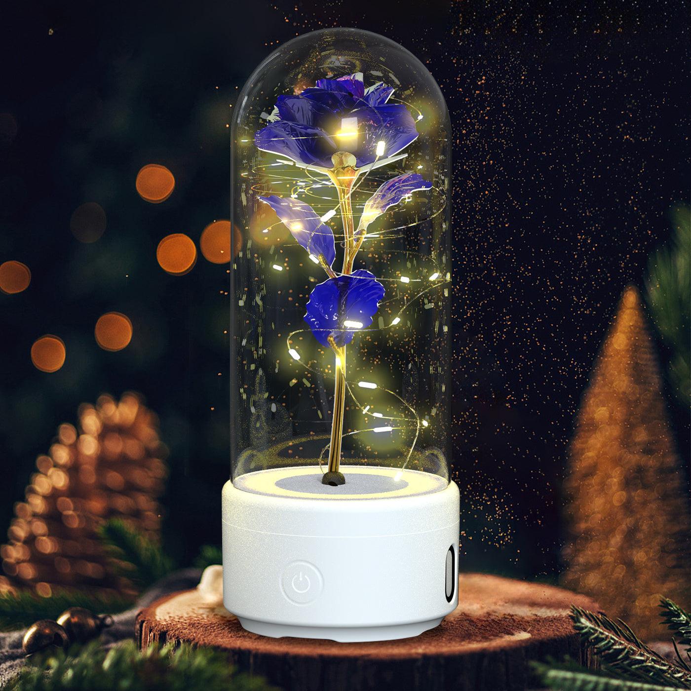 Creative 2 In 1 Rose Flowers LED Light And Bluetooth-compatible Speaker Valentine's Day Gift Rose Luminous Night Light Ornament In Glass Cover.