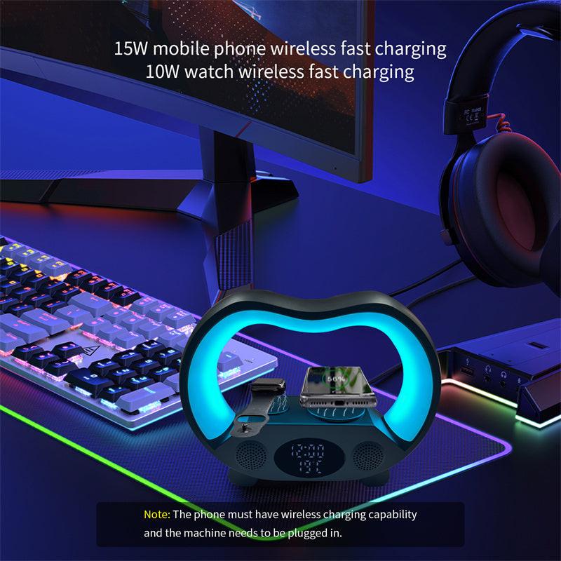 2024 New 6 In 1 Smart Remote Control Bluetooth-compatible Ambience Intelligent LED Table Lamp Multi-function Wireless Charger Night Light Bluetooth-compatible Speaker.