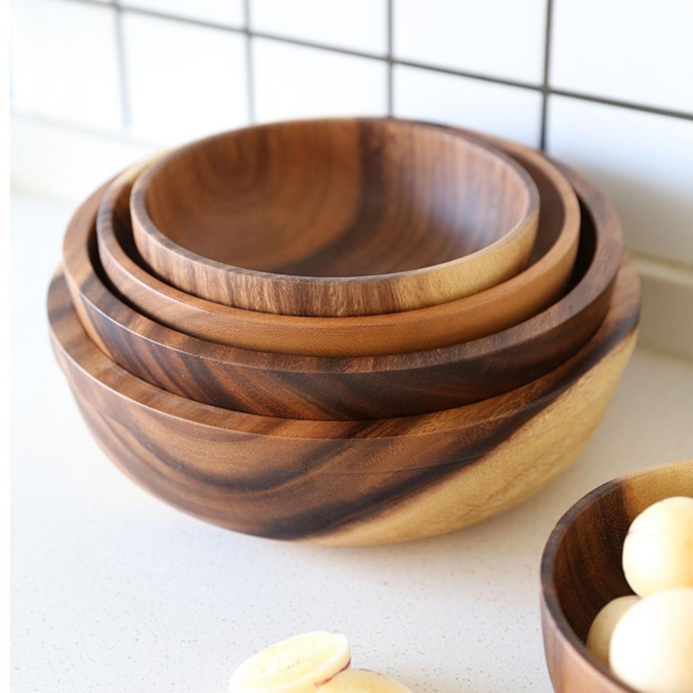 Kitchen Natural Wooden Bowl Household Fruit Bowl Salad Bowl For Home Restaurant Food Container Wooden Utensils Note The Size Hot.