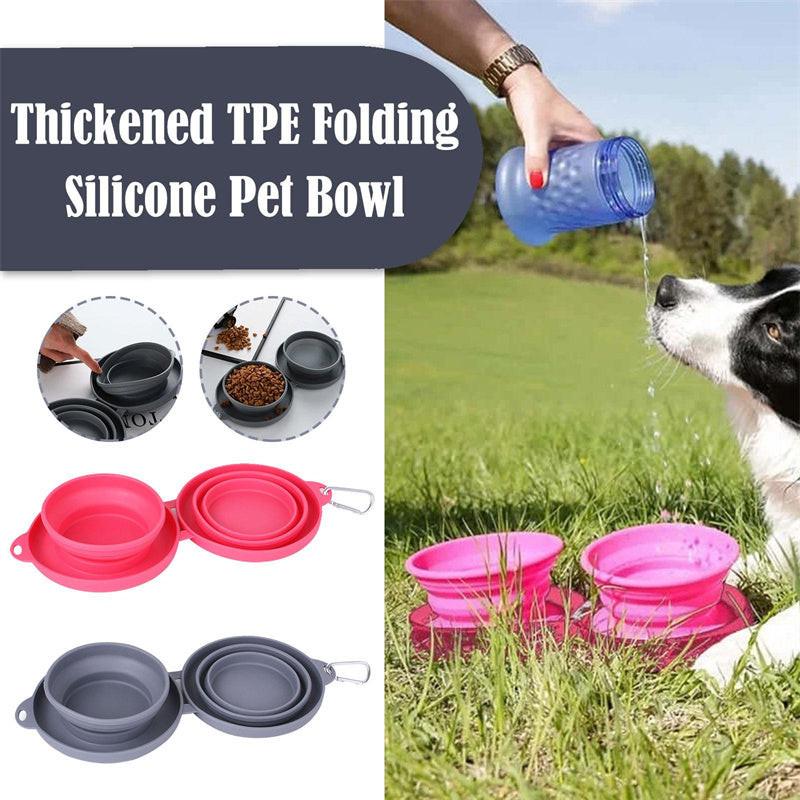 Rubber Foldable Double Bowl Pet Feeding Bowl Pets Supplies Dog Cat Bowls.