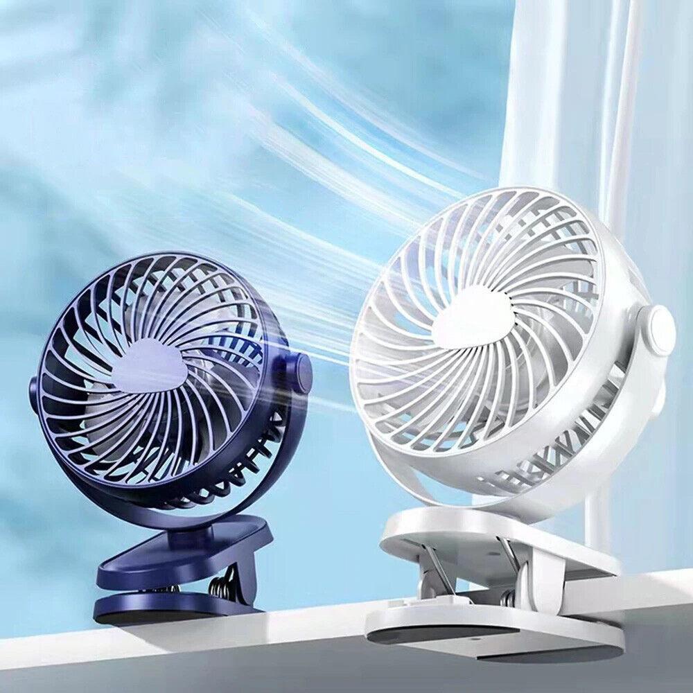 3 Speeds Mini Cooling Fan USB Rechargeable Clip On Desk Baby Stroller Portable.