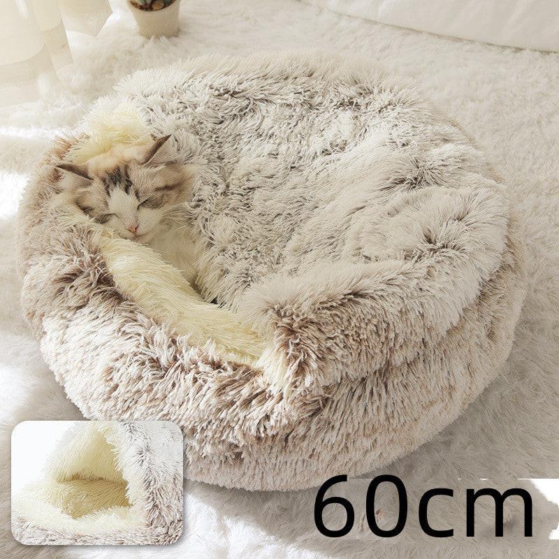 2 In 1 Dog And Cat Bed Pet Winter Bed Round Plush Warm Bed House Soft Long Plush Pets Bed Pet Products.