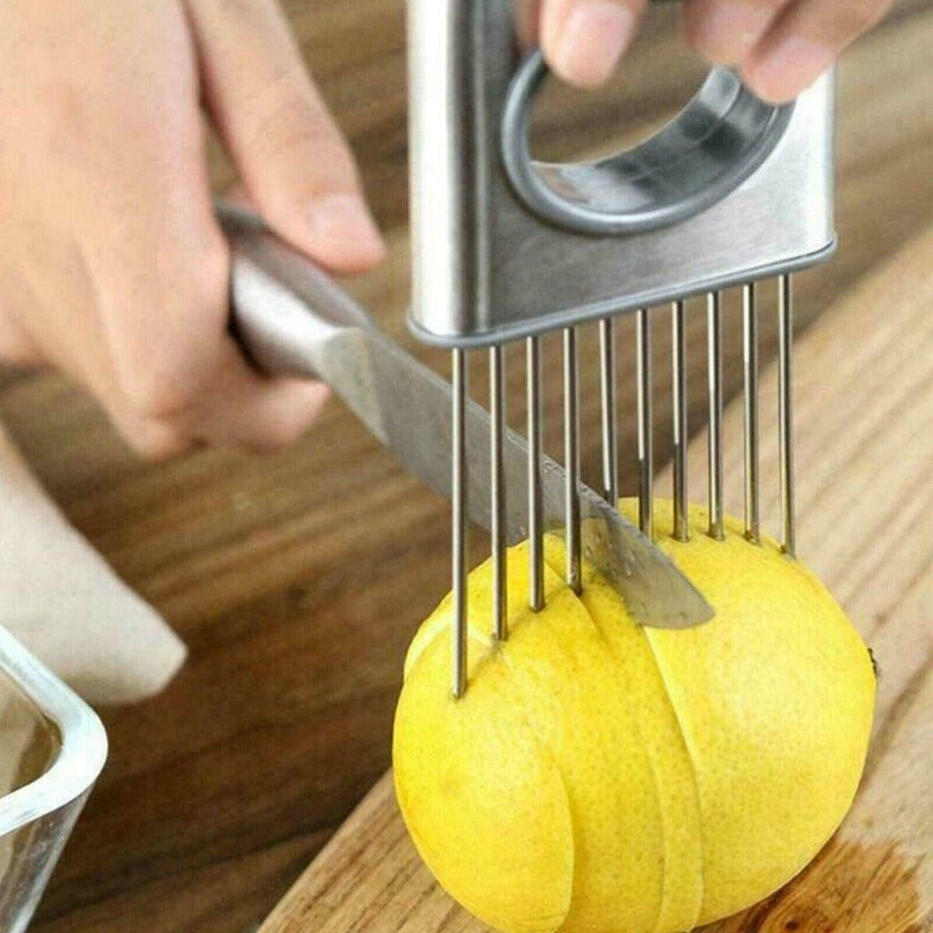 Onion Holder Slicer Vegetable Tools Tomato Cutter Stainless Steel Kitchen Gadget.