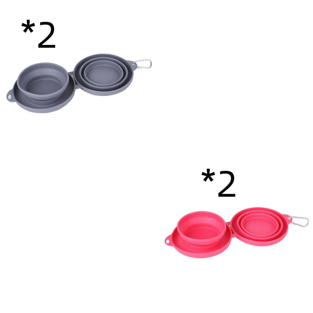 Rubber Foldable Double Bowl Pet Feeding Bowl Pets Supplies Dog Cat Bowls.