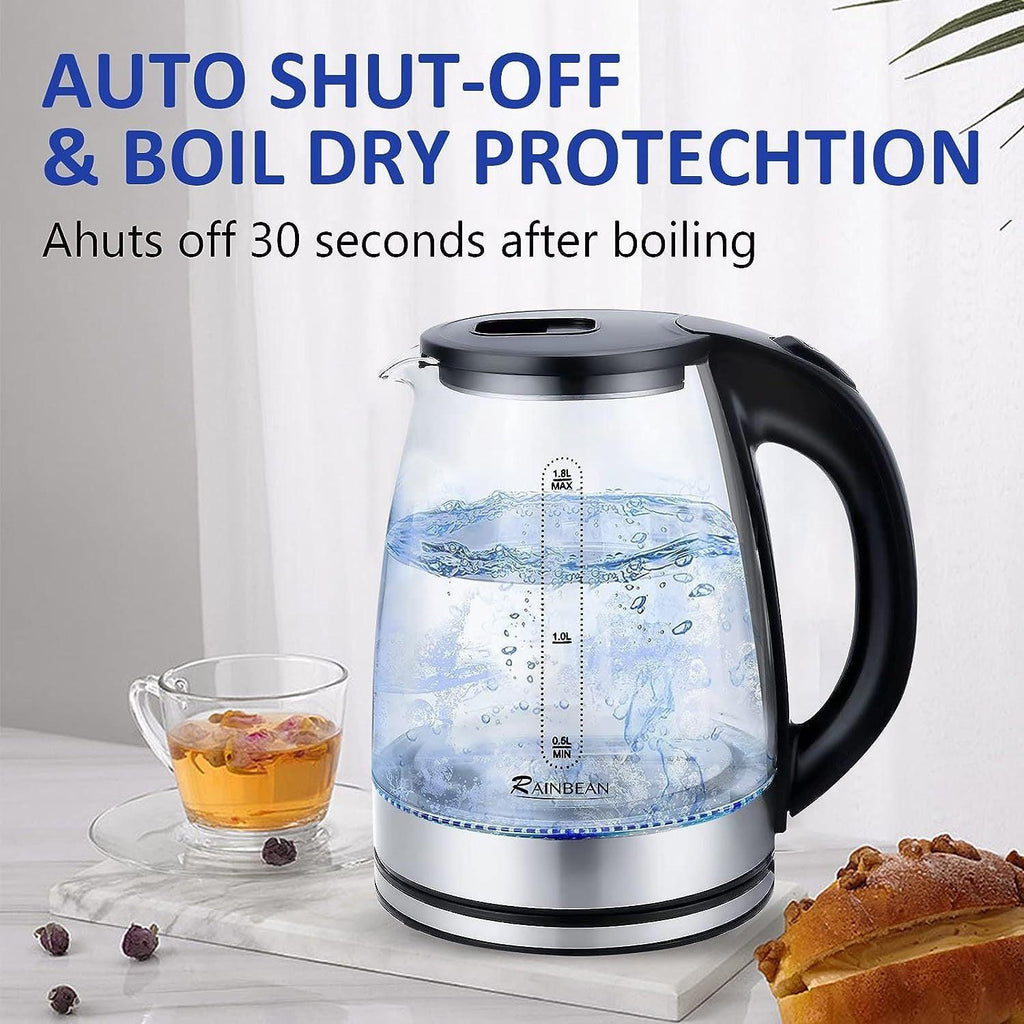 Electric Kettle Water Boiler, 1.8L Electric Tea Kettle, Wide Opening Hot Water Boiler With LED Light, Auto Shut-Off & Boil Dry Protection, Glass Black.