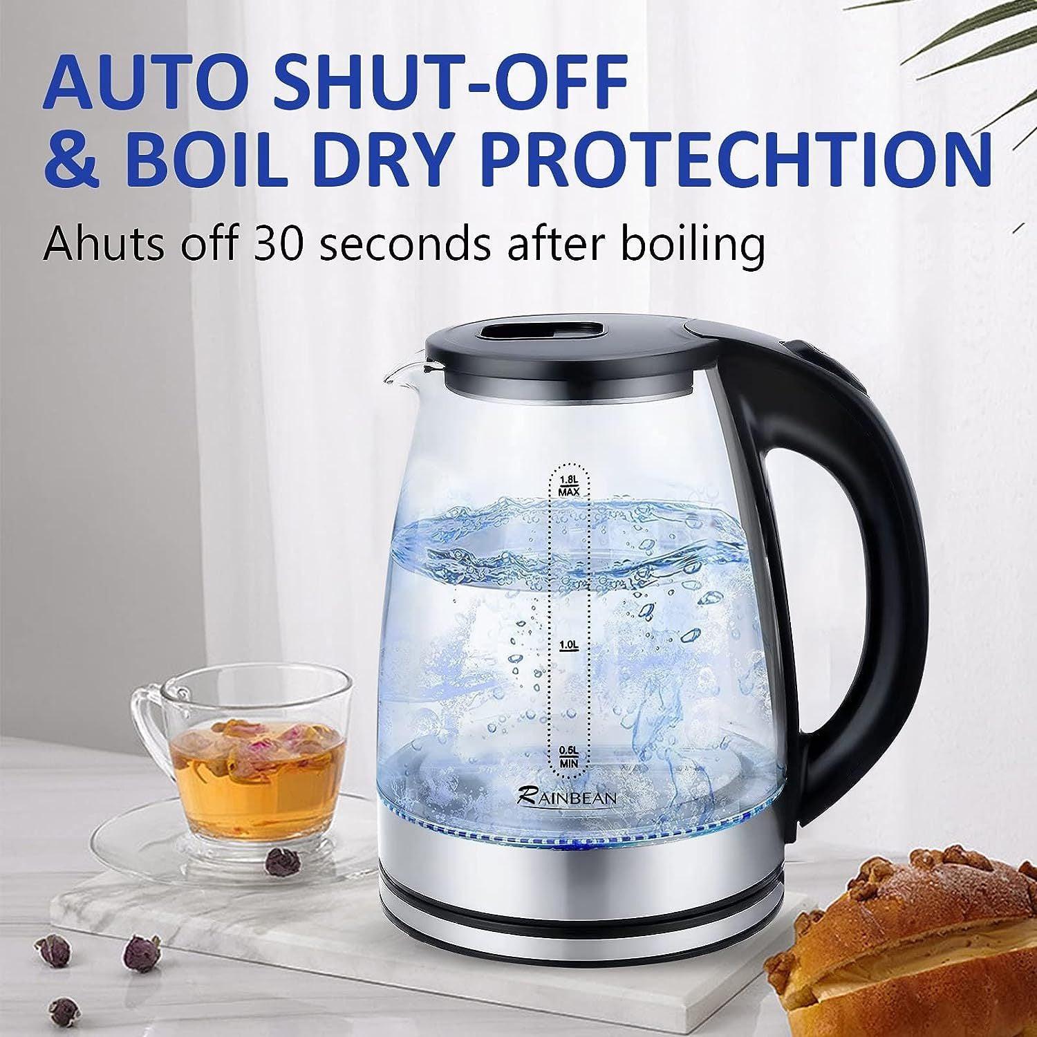 Electric Kettle Water Boiler, 1.8L Electric Tea Kettle, Wide Opening Hot Water Boiler With LED Light, Auto Shut-Off & Boil Dry Protection, Glass Black.