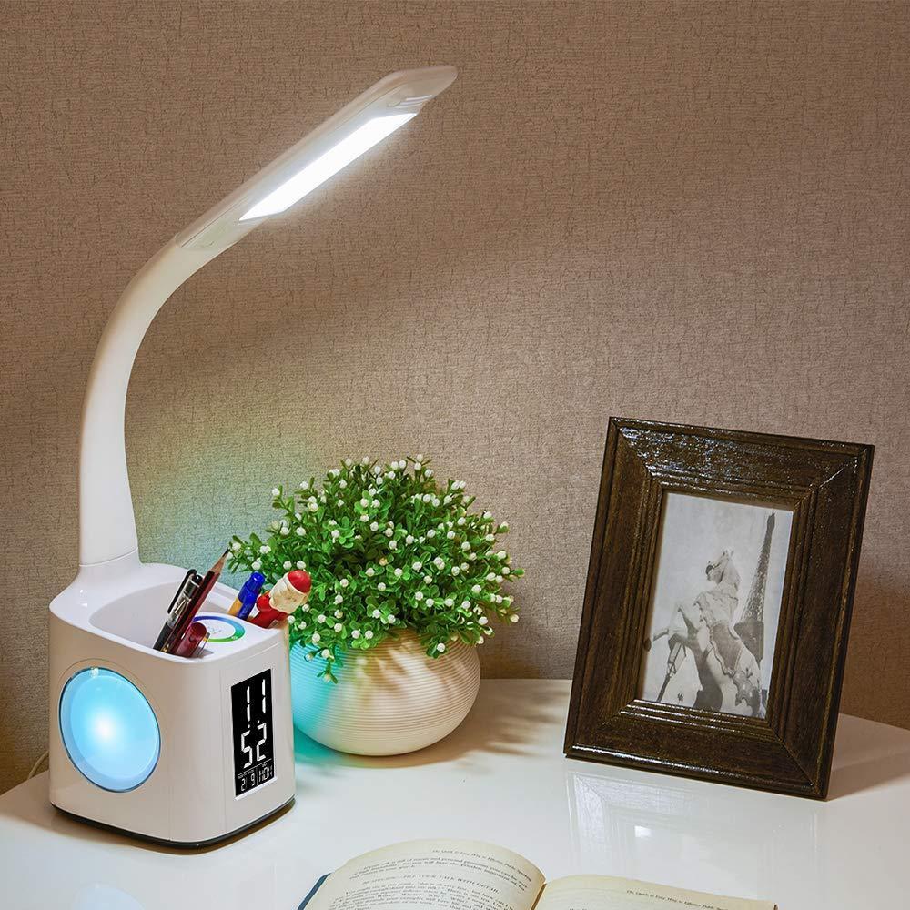 Study LED Desk Lamp USB Charging Port&Screen&Calendar&Colors Night Light Kids Dimmable Table Lamp With Pen Hold.