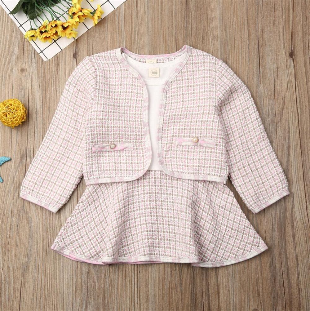 Long-sleeved Dresses Two-piece Children's Baby Small Incense Wind Suit.