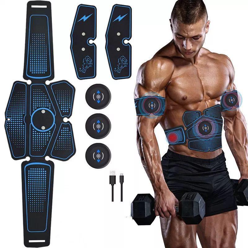 Abdominal muscle training with EMS fitness equipment.