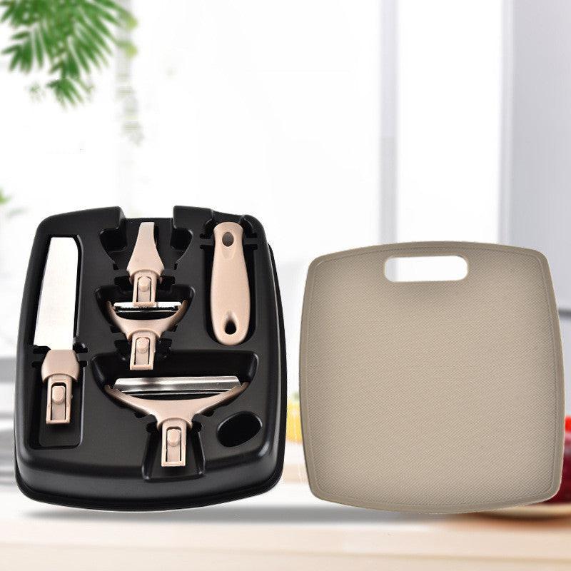 Stainless Steel Cutter Set Three Piece Set Wheat Straw Chopping Board Fruit Knife Peeler Combined Kitchen Tools.