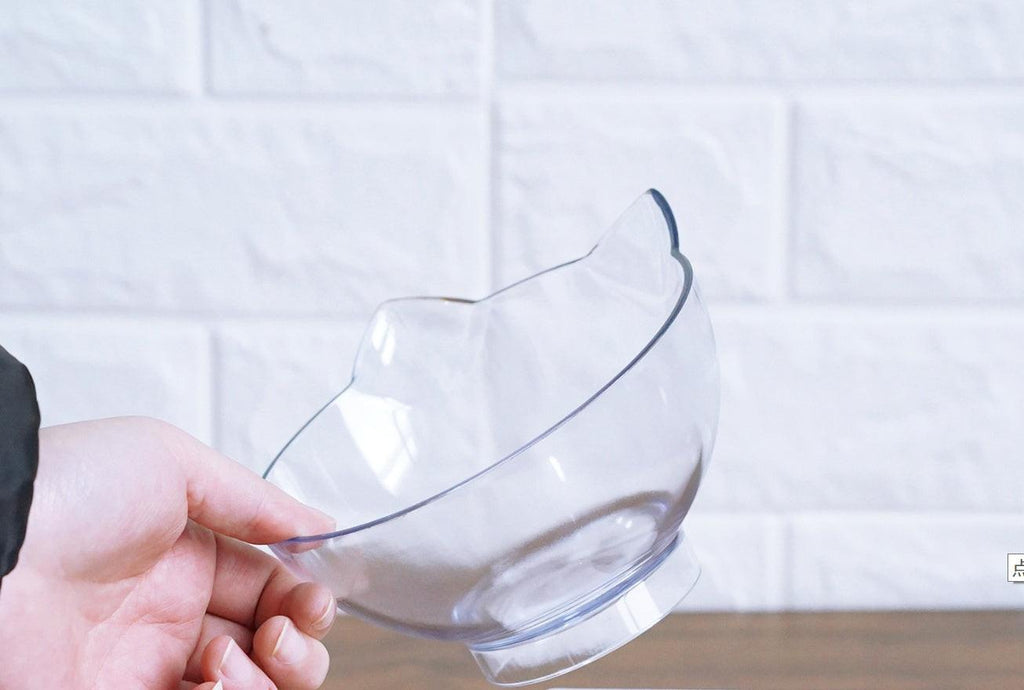 New Inclined Food Cat Ear Oblique Mouth Transparent Single Pet Bowl.