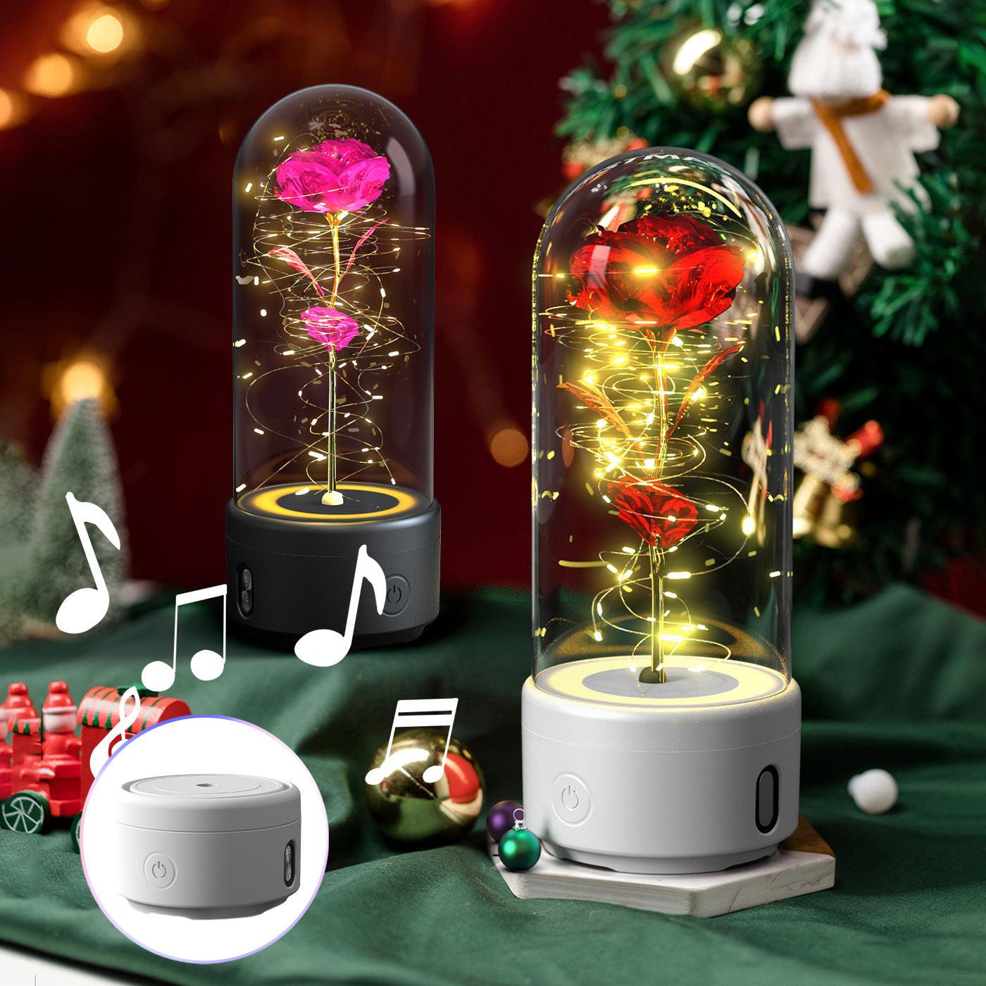 Creative 2 In 1 Rose Flowers LED Light And Bluetooth-compatible Speaker Valentine's Day Gift Rose Luminous Night Light Ornament In Glass Cover.