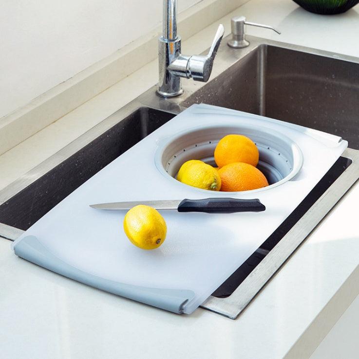 Innovative Multi-Functional 3 in 1 Chopping Board Detachable Folding Drain Basket Sink Cutting Board.