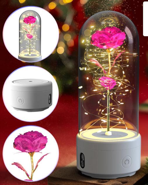 Creative 2 In 1 Rose Flowers LED Light And Bluetooth-compatible Speaker Valentine's Day Gift Rose Luminous Night Light Ornament In Glass Cover.
