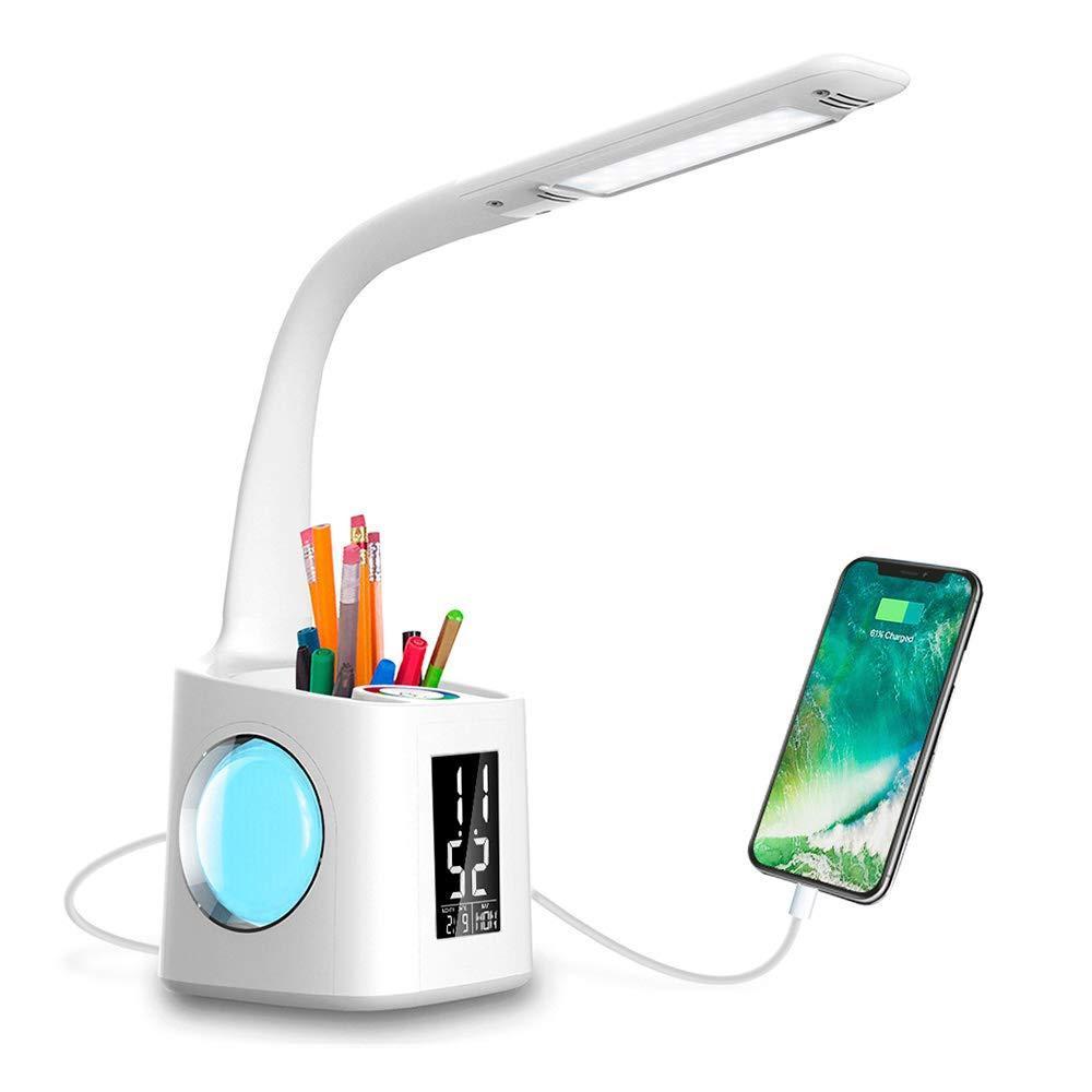 Study LED Desk Lamp USB Charging Port&Screen&Calendar&Colors Night Light Kids Dimmable Table Lamp With Pen Hold.
