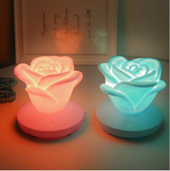 4 Colors Romantic Rose-shape Three Lighting Level Dimming Touch Night Light Valentine's Day Night Light.