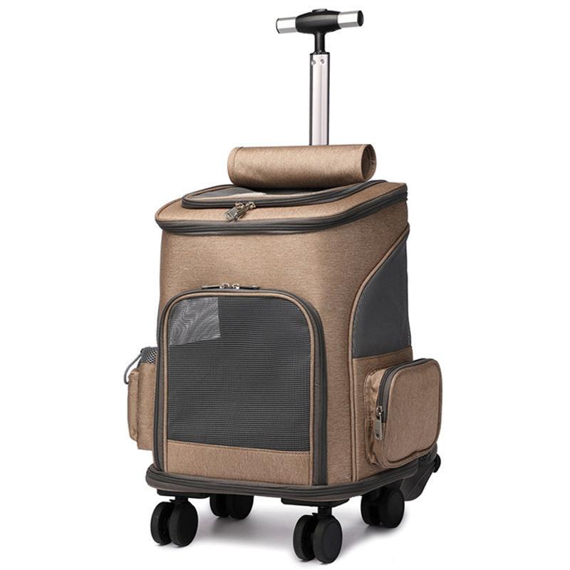 Portable Folding Trolley Pet Backpack Traveling Cat Backpack With Universal Wheel Trolley Pet Bag.