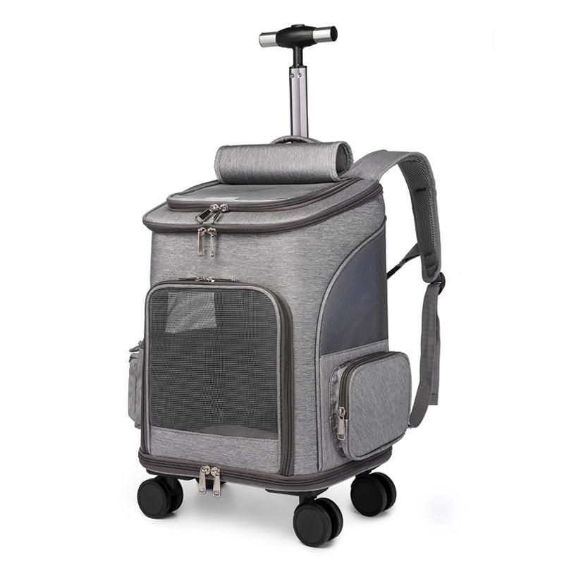 Portable Folding Trolley Pet Backpack Traveling Cat Backpack With Universal Wheel Trolley Pet Bag.