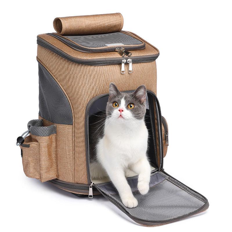 Portable Folding Trolley Pet Backpack Traveling Cat Backpack With Universal Wheel Trolley Pet Bag.