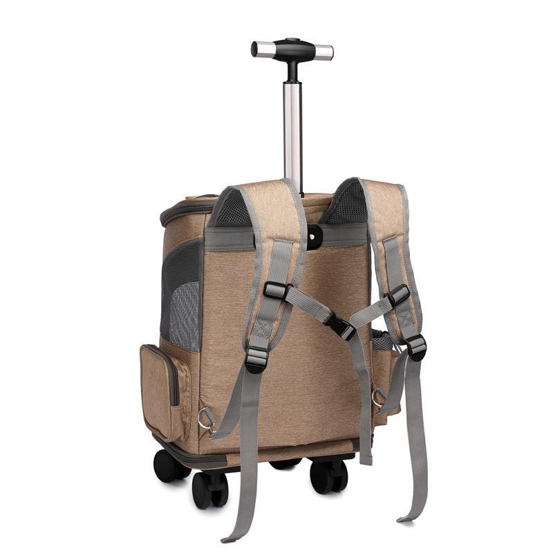 Portable Folding Trolley Pet Backpack Traveling Cat Backpack With Universal Wheel Trolley Pet Bag.