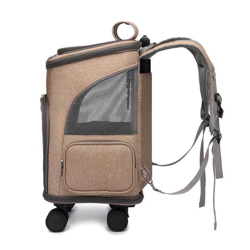 Portable Folding Trolley Pet Backpack Traveling Cat Backpack With Universal Wheel Trolley Pet Bag.
