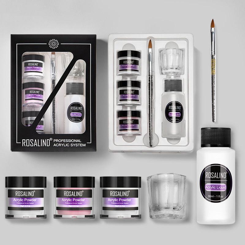 Nail Powder Acrylic System Kit Professional Nail Art Tool Set Contain Glass Cup Acrylic Liquid Extention Carving Manicure.