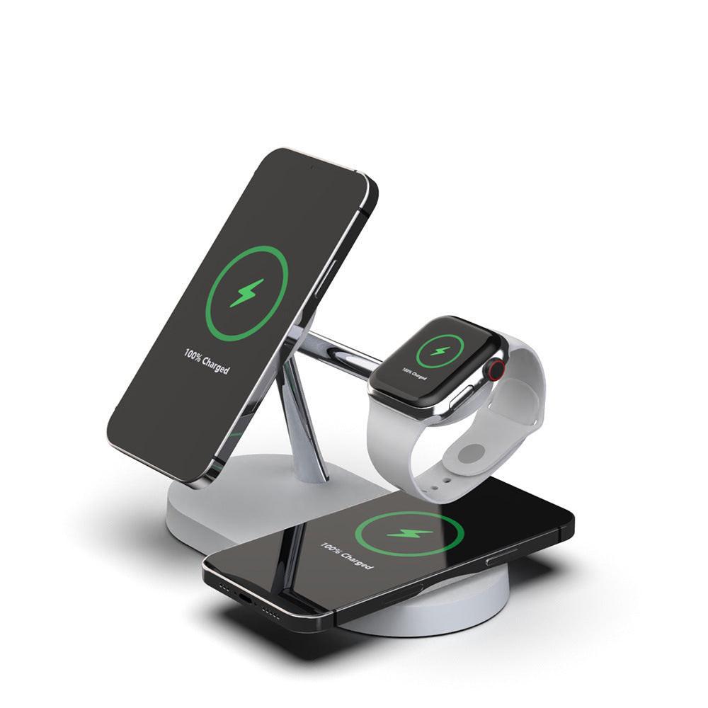 Multifunctional Five-In-One Magnetic Wireless Charging Watch Headset Desktop Mobile Phone Holder Charger 15W Fast Charge.