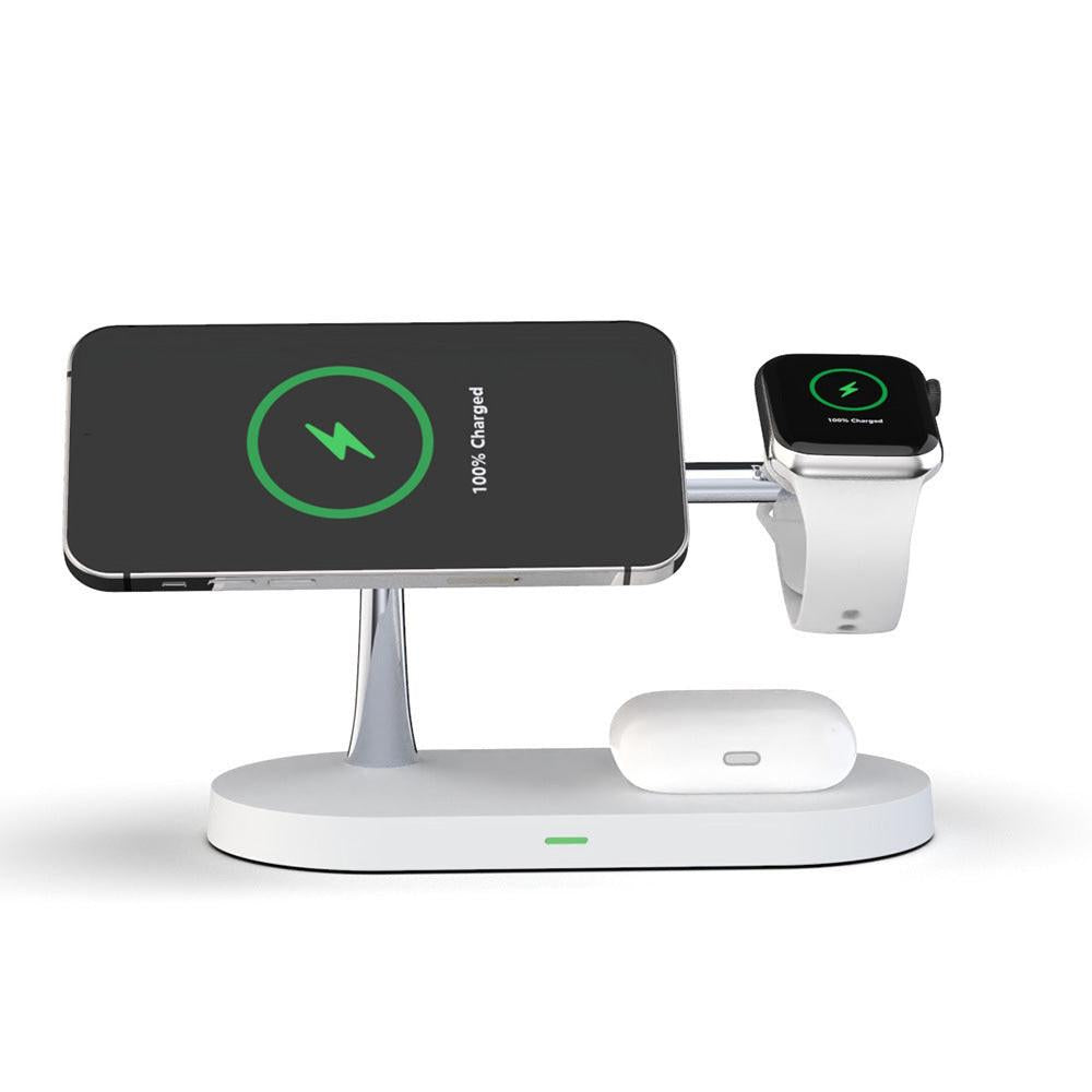 Multifunctional Five-In-One Magnetic Wireless Charging Watch Headset Desktop Mobile Phone Holder Charger 15W Fast Charge.