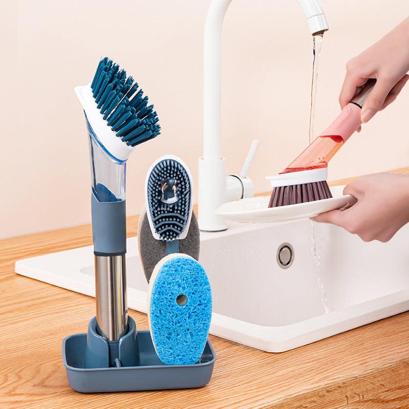New Multifunctional Dish Brush Household Kitchen Oily Sponge Long Handle Cleaning Brush.