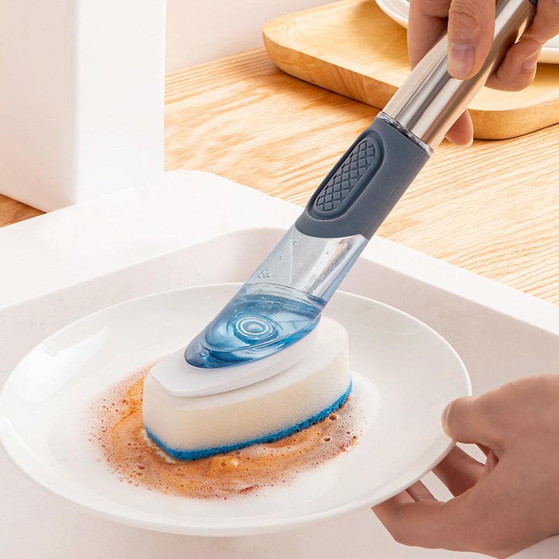 New Multifunctional Dish Brush Household Kitchen Oily Sponge Long Handle Cleaning Brush.