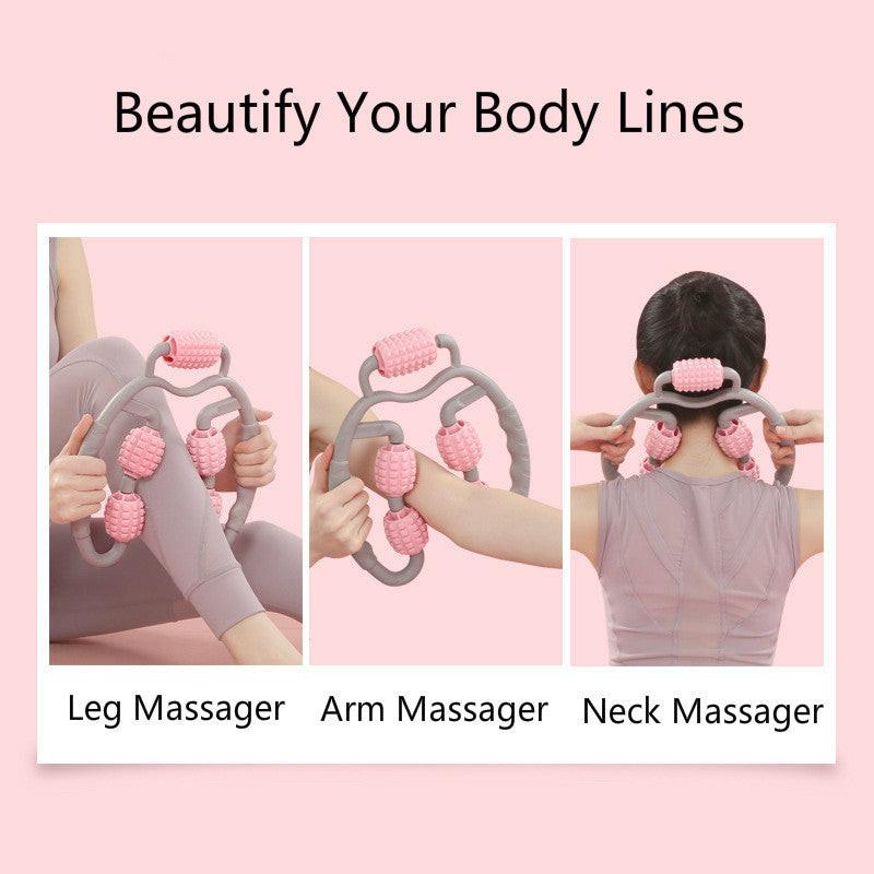 U Shape Trigger Point Massage Roller Full Body Massage Tool Arm Leg Neck Muscle Massager 4 Wheels Fitness Device For Sports.