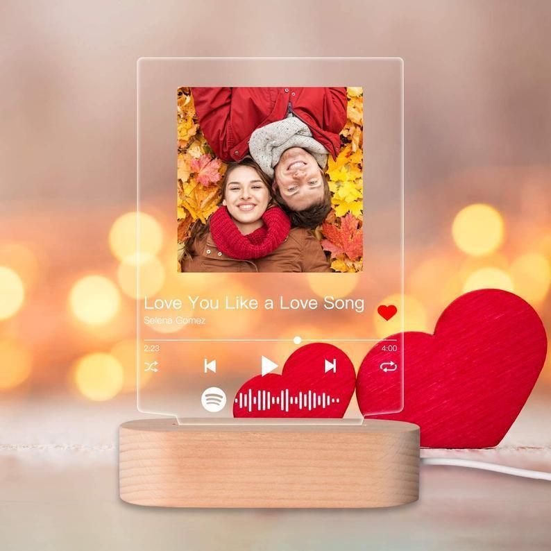 Customizable Photo Music Album Cover Night Light Carved Name Song Photo Frame.