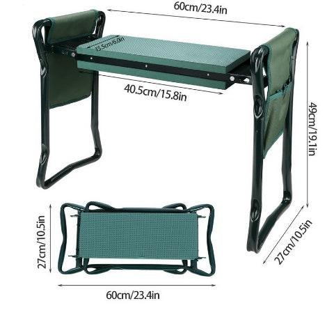 Foldable Outdoor Lawn Bench Chair With Tool Pouch Garden Rest.
