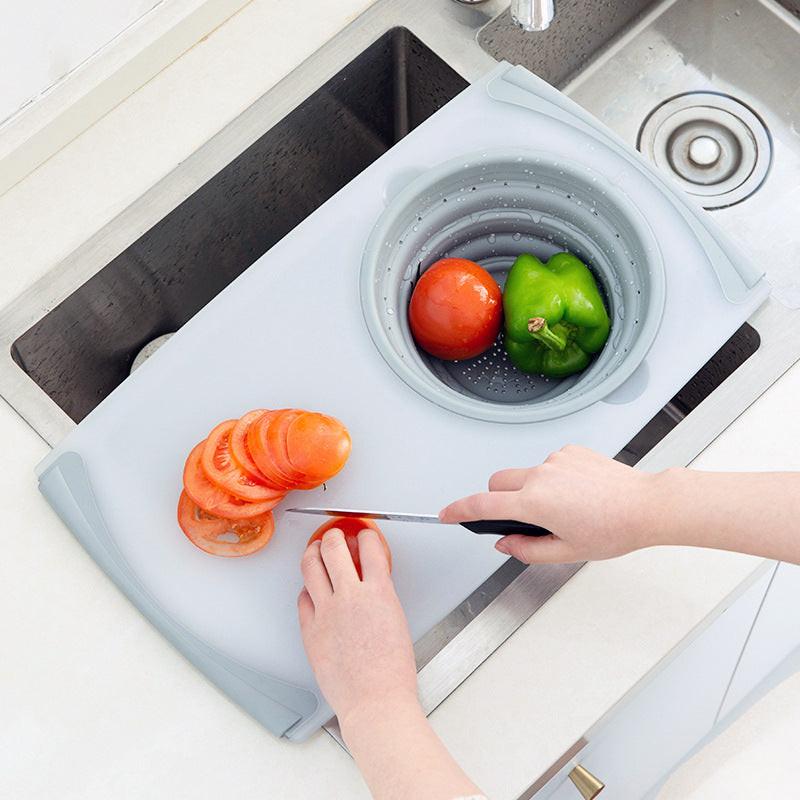 Innovative Multi-Functional 3 in 1 Chopping Board Detachable Folding Drain Basket Sink Cutting Board.