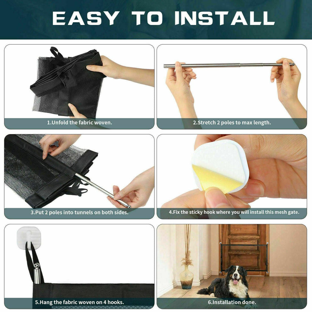 Pets Dog Cat Baby Safety Gate Mesh Fence Magic Portable Guard Net Stairs Doors.