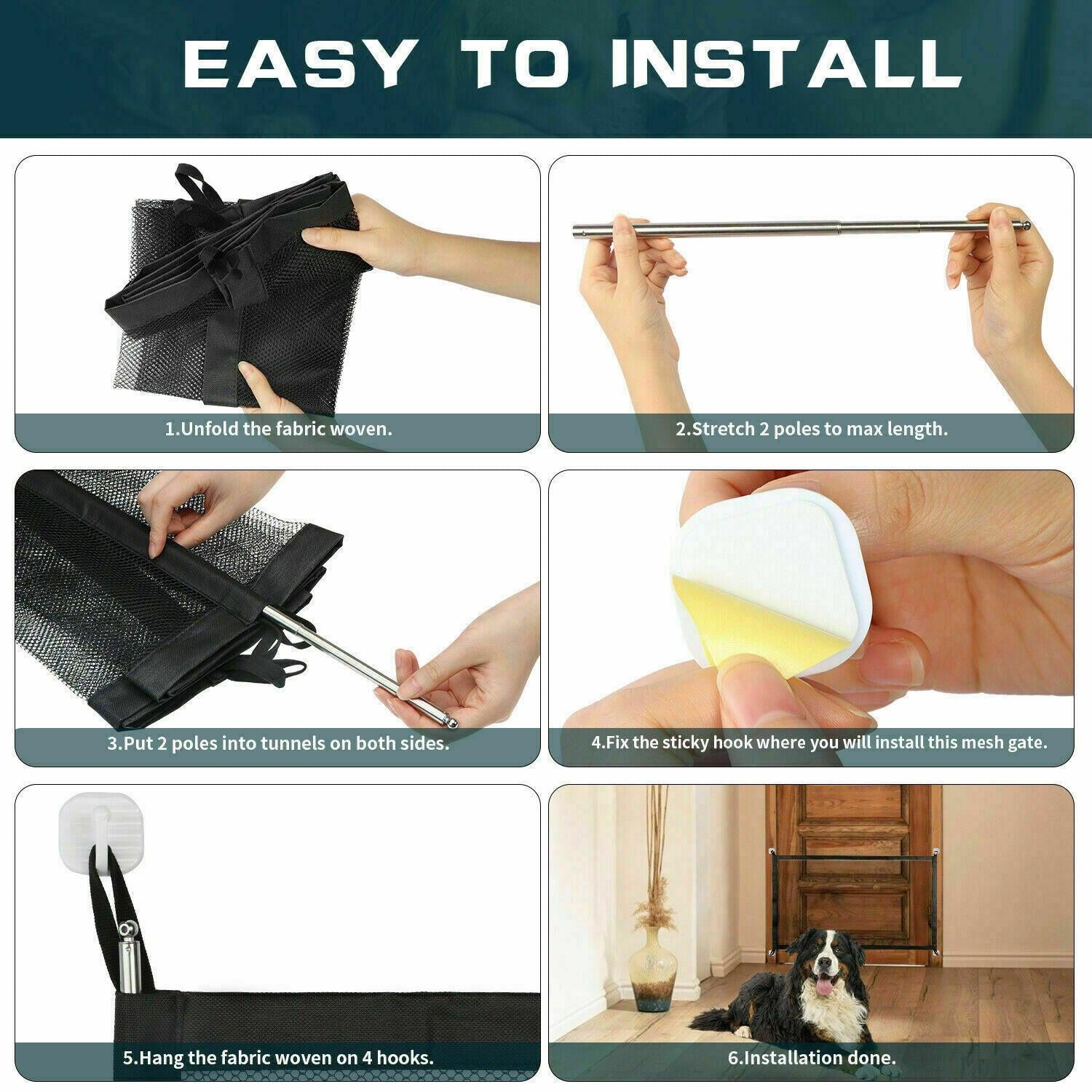 Pets Dog Cat Baby Safety Gate Mesh Fence Magic Portable Guard Net Stairs Doors.