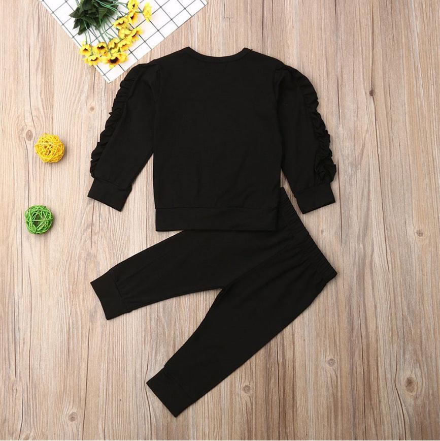 Newborn Baby Boys Girls Ruffles Jumper Solid Long Sleeve Sweatshirt Tops Pants Infant Kids 2Pcs Outfits Clothes Set Fall Clothes.