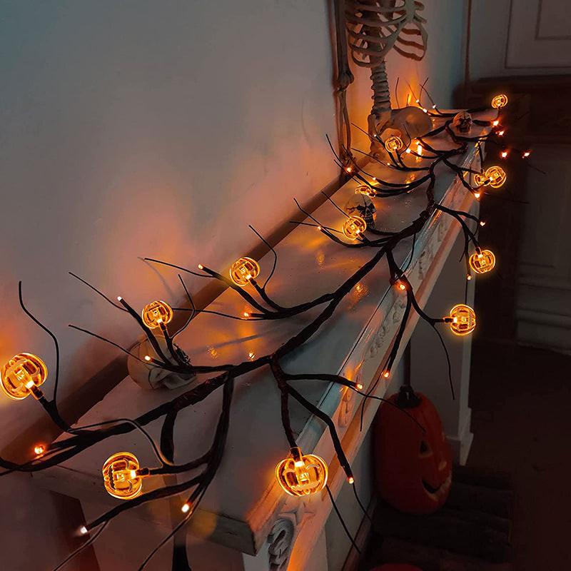 Halloween LED Willow Vine String Light Cool Cartoon Bat Pumpkin Decoration For Indoor Outdoor Party House Decor.