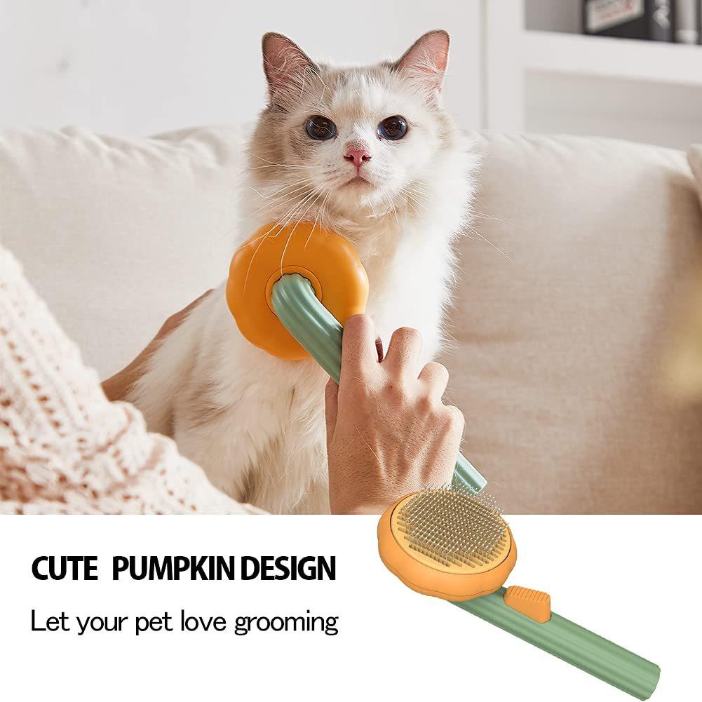 Pet Pumpkin Brush, Pet Grooming Self Cleaning Slicker Brush For Dogs Cats Puppy Rabbit, Cat Brush Grooming Gently Removes Loose Undercoat, Mats Tangled Hair Slicker Brush.