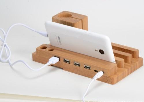 Compatible with Apple , Bamboo, wood andMobile applewatch bracket charging wooden bracket multi-function flat cell phone base.