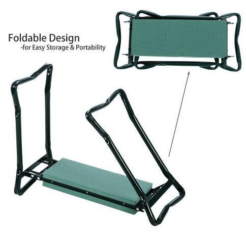 Foldable Outdoor Lawn Bench Chair With Tool Pouch Garden Rest.