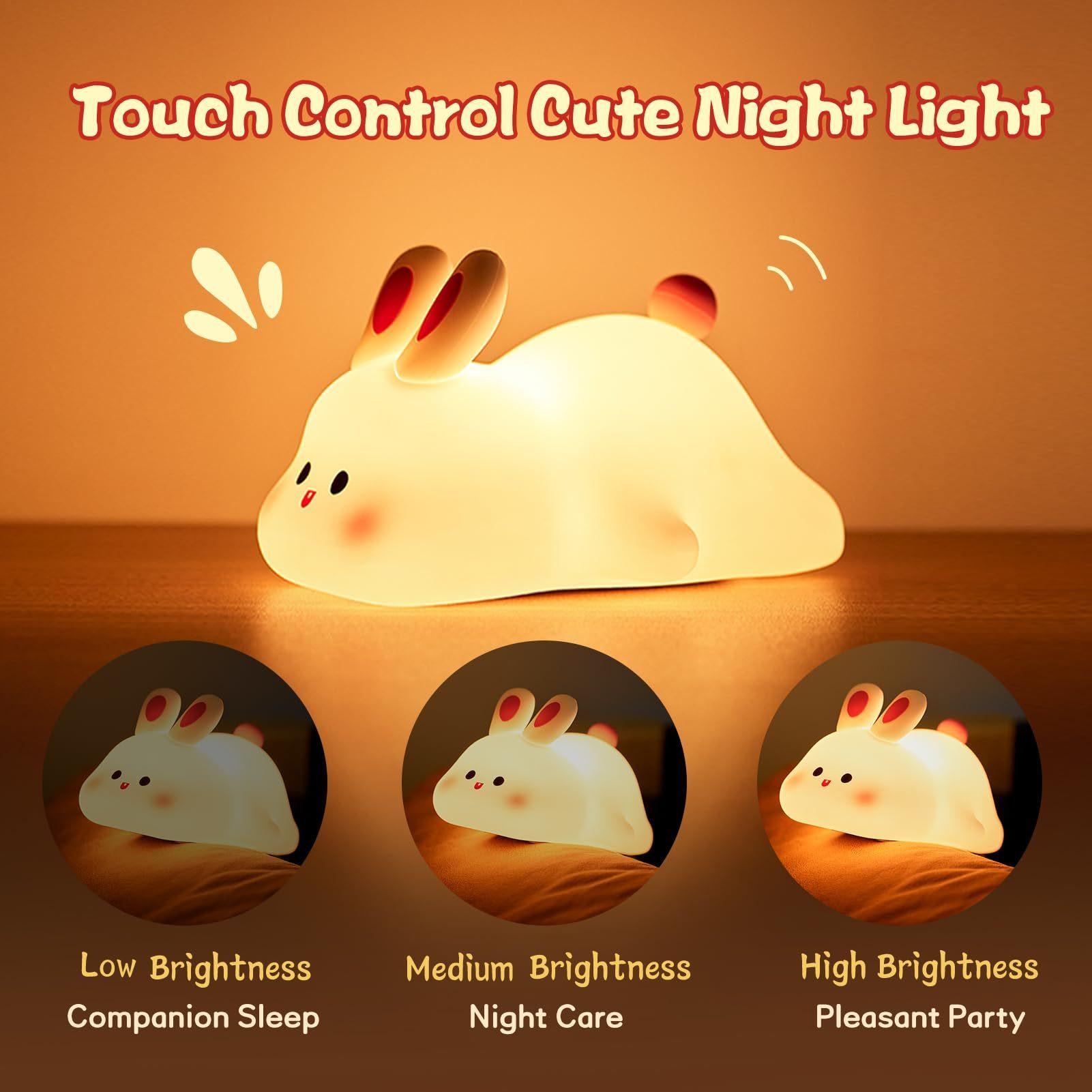 Cute LED Night Light Touch Sensor Cartoon Kid's Nightlights Big Face Rabbit Silicone Night Light Christmas Gift Bedside Lamp Home Decor.