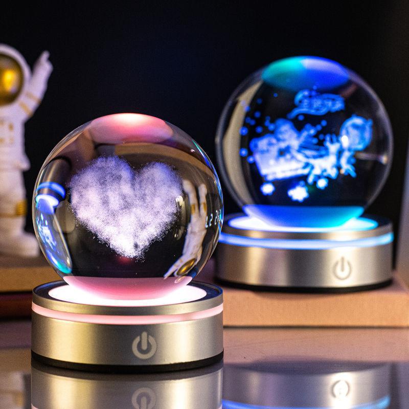 Creative 3D Inner Carving Luminous Crystal Ball Colorful Gradient Small Night Lamp Home Decorations Gifts Selection.