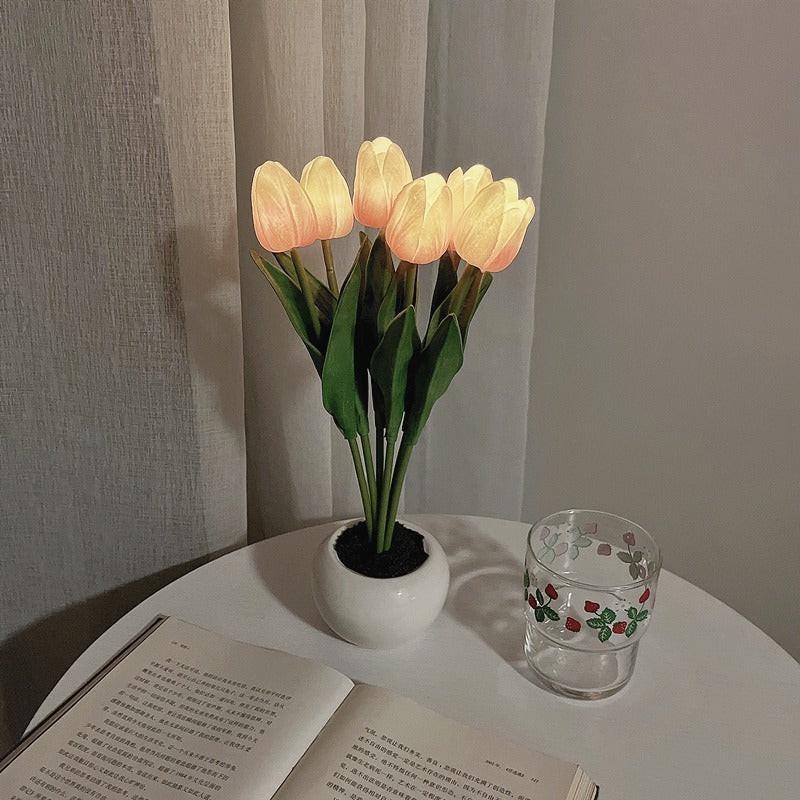 LED Tulip Flower Night Light Artificial Flowerpot Potted Plant Landscape Table Lamp Home Bedroom Living Room Decoration Gift.