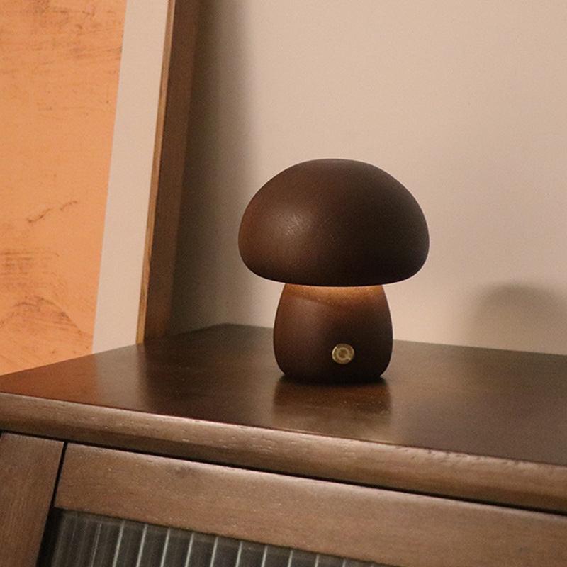 INS Wooden Cute Mushroom LED Night Light With Touch Switch  Bedside Table Lamp For Bedroom Childrens Room Sleeping Night Lamps Home Decor.
