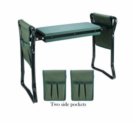 Foldable Outdoor Lawn Bench Chair With Tool Pouch Garden Rest.