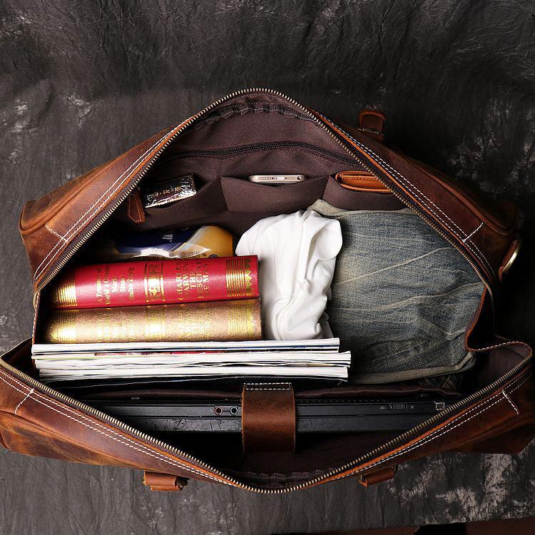 Men's Leather Hand Travel One Shoulder Crossbody Duffel Bag.