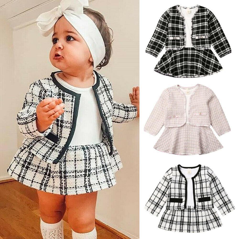 Long-sleeved Dresses Two-piece Children's Baby Small Incense Wind Suit.
