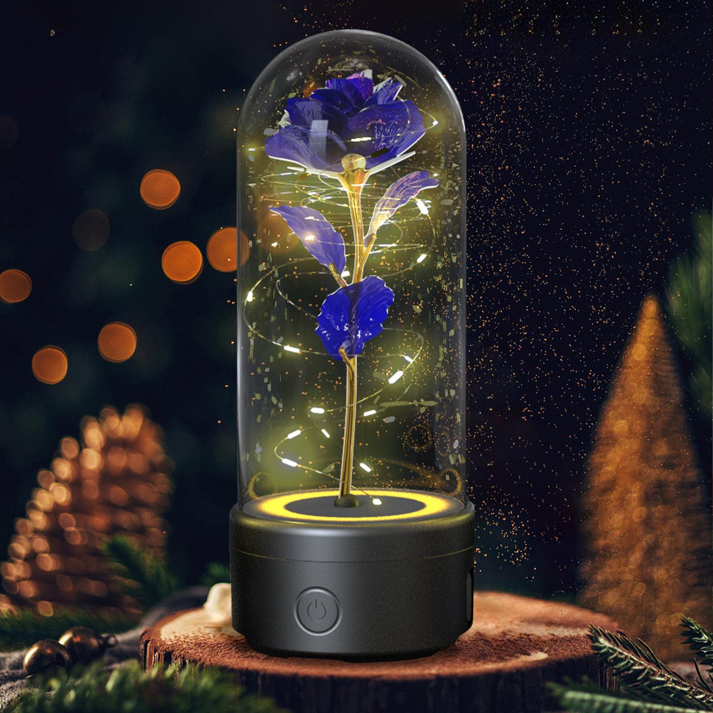 Creative 2 In 1 Rose Flowers LED Light And Bluetooth-compatible Speaker Valentine's Day Gift Rose Luminous Night Light Ornament In Glass Cover.